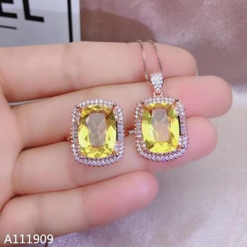 KJJEAXCMY boutique jewelry 925 sterling silver inlaid Citrine gemstone necklace pendant ring female Suit