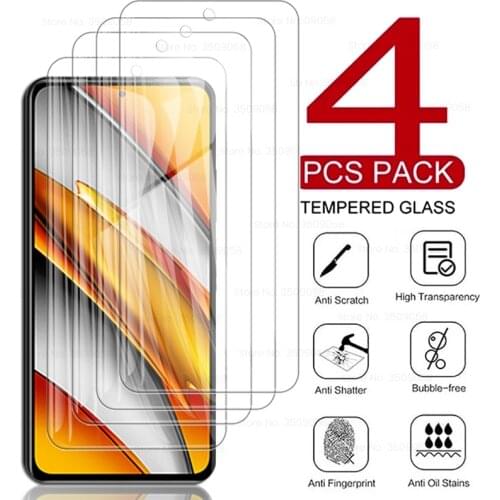 X 3 4pcs full screen protector tempered glass for xiaomi pocophone poco x3 nfc m3 f3 f2 pro f1 f 3 1 armor protection cover film