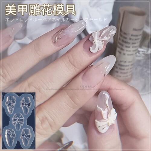 1pcs 3D Silicone Nail Carving Mold DIY Acrylic Butterfly Bow Heart Designs Mold Stamping Template Nails Stencils Manicure Tools