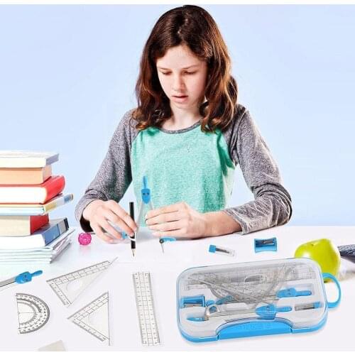 10pcs/set Geometry Kit Math Tool Kit With Compass Protractor Ruler Sharpener Eraser Pencil 15.24cm Pencil Triangle Pen Squa E0I1