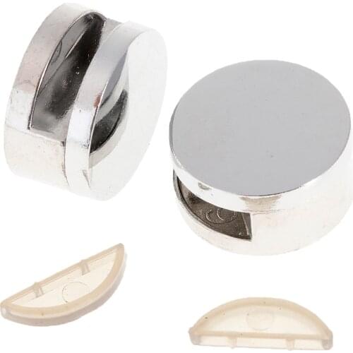 2Pcs No Screws~Zinc Alloy Round Mirror Holder Clip Clamp Bracket Flat Surface