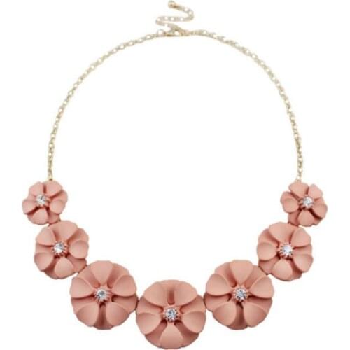 2016 New Fashion Jewelry Zinc Alloy Pink Color Flowers Rhinestone Charming Pendant Necklace For Women Free Shipping