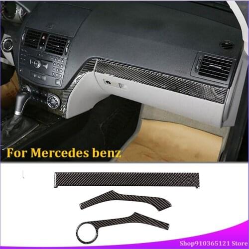 For Mercedes Benz C Class W204 2007-2010 Carbon Fiber Car Center Console Decoration Strips Stickers Left Hand Drive 3pcs