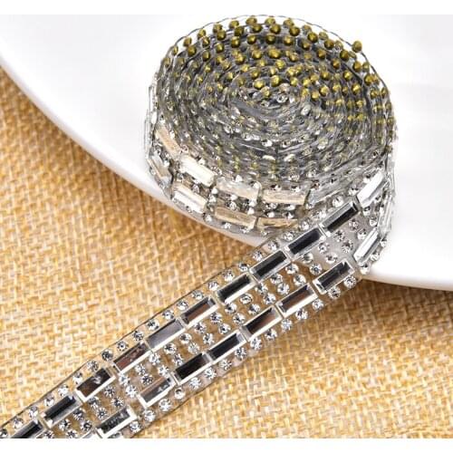 5 m/Lot 2 Rows Rhinestone Tape Trim 1.5cm Width Hot-Fix Crystal Ribbon Bridal Applique DIY Garment Accessories