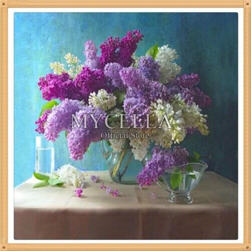 5D DIY Diamond Painting Lilac Flowers Needlework Diamond Embroidery Home Decor Full Round RhinestoneDiamond Mosaic