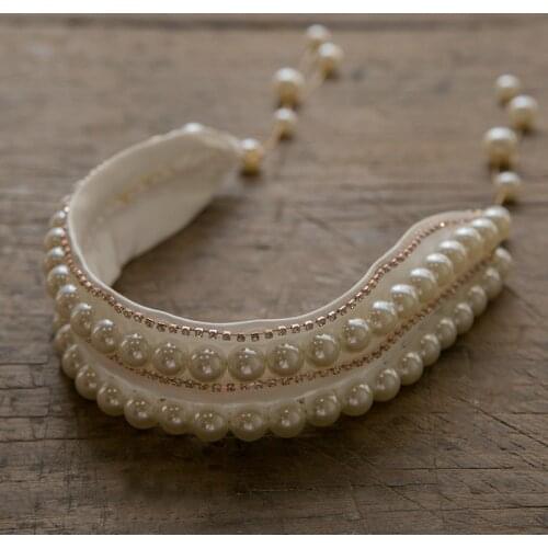 Luxury Handmade Pearl Beading Satin Hairbands Women Fairy Wedding Rhinestone Headwear European Ladies Fancy Party Show Headdress