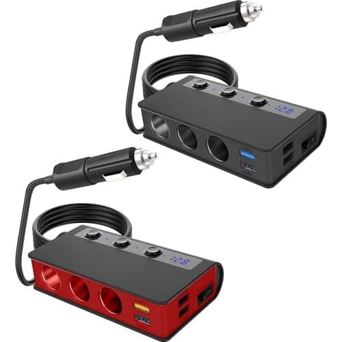 12v/24v Cigarette Lighter 3 Socket 180w On-off Dc Power Car Splitter With 4-port Qc3.0 Usb Car Quick Charger