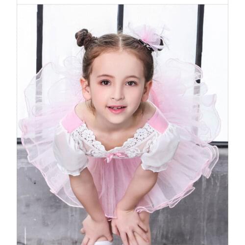 Ballet leotard ballet dress Girls ballet costumes puff short sleeve ballet dress for children lace leotard gymnastics leotard