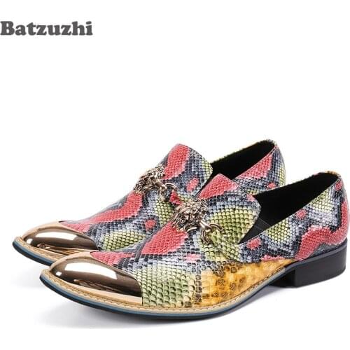 Batzuzhi New Personality Mens Shoes Golden Toe Color Leather Dress Shoes Men Slip-on Businesss, Party and Wedding Shoes,EU38-46