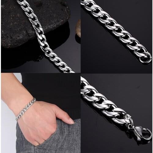 2020 bracelets mens stainless chain on hand steel Steel color bracelet male accessories fasion jewellery Wholesale simple punk