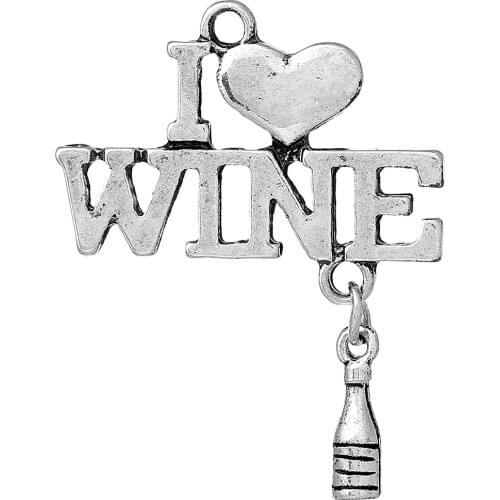 DoreenBeads Charm Pendants Bottle Silver Color(Can Hold ss6 Rhinestone)Heart " WINE " Hollow 35mm(1 3/8")x27mm(1 1/8"),10 PCs