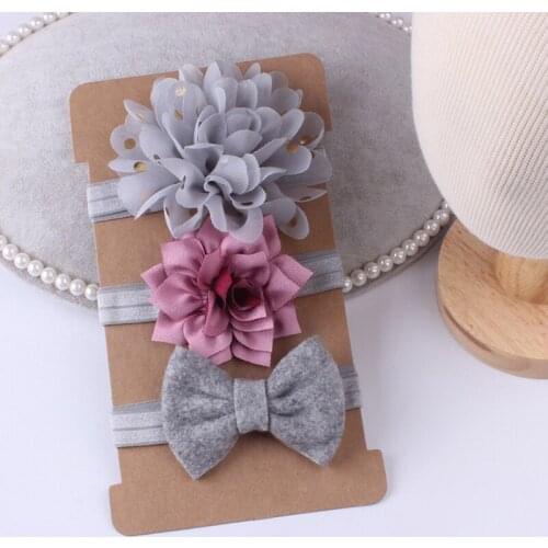 3PCS/Set Kids Elastic Floral Hairband Set Childrens Simple Solid Color Bowknot Hair Accessories Hair Bands for Baby Girls