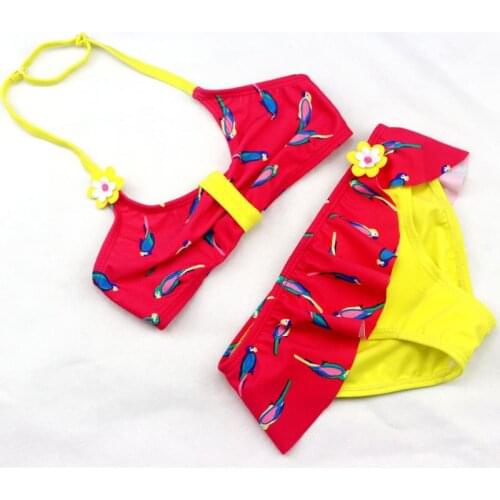 High Quality!2020 New Girl Split Bikini Children Bathing Suit Girls Print Animal Bikini Kids Bird Pattern Swimsuit Wholesale
