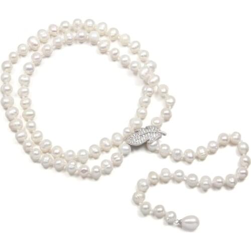 Long Pearl Necklace Sweater Chain 8-9mm Natural Freshwater Pearl Jewelry For Women Fashion Gift