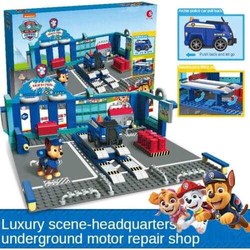 Paw Patrol Building Blocks Assembly Set Headquarters Pull Back Car Bricks Canine Rescue Car Anime Puppy Action Figure Toys Gift