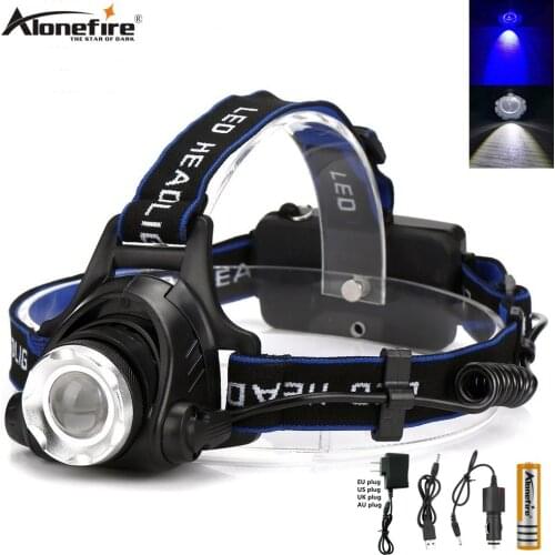 Alonefire HP79-WB USB Rechargeable Headlight LED Headlamp Portable Head Torch White blue Flashlight Camping Lamp