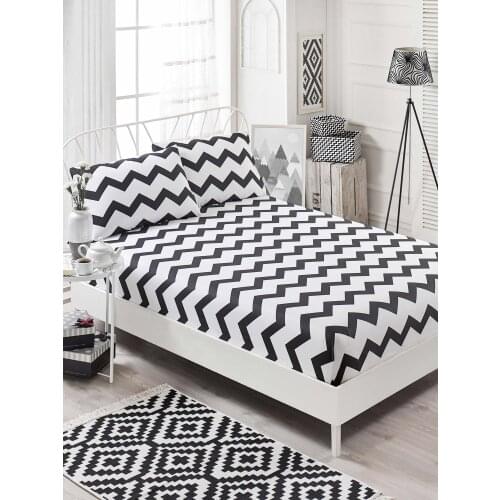 For Double Bed Cotton Fitted Sheet Mattress Cover Corners With Elastic Band Bed Sheet Black White designs (included pillowcases)
