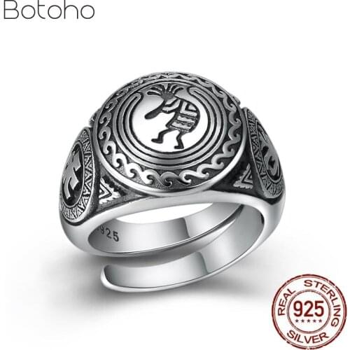 Authentic 925 Sterling Silver Indians Style Ring Men Adjustable classical Ring Punk Rock Mens Ring Gothic Halloween Jewelry Gift