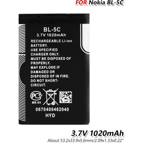Li-Po Phone BL5C BL-5C BL 5C Battery For Nokia 1100 1600 2600 2700 3100 3110 1110 1200 1208 1280 5130 6230 6230i n70 n72
