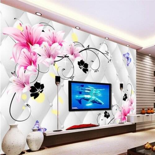Beibehang Lily 3D soft Mural Wall papers Home Decor Photo TV Background Colorful Flower Bathroom Large wallpaper for walls 3 d