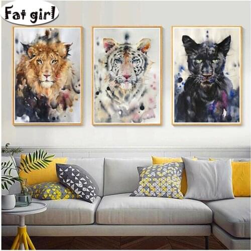 3 piece 5d diy diamond painting Large wild animal diamond embroidery Lion, tiger, ocelot mosaic cross stitch square round drill