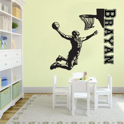 Basketball Personalised Name Wall Decal Write your Name Basketball Player Wall Sticker Boys Name Vinyl Kids Bedroom Decor X238
