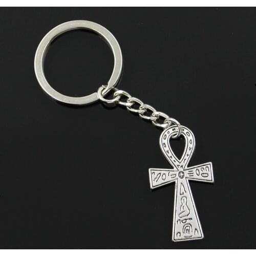 New Fashion Men 30mm Keychain DIY Metal Holder Chain Vintage Egyptian Ankh Life Symbol Cross 39x21mm Silver Color Pendant Gift