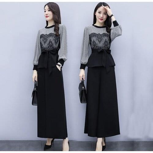 2021 Spring Autumn New Fashion Ladies Two-piece Temperament Professional Goddess Fan Casual Loose Wide-leg Pants Sets Women s296