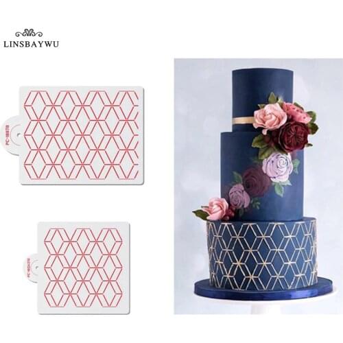 New Geometric Rhombus Pattern Cake Stencil Plastic Lace Cake Stencils Template DIY Drawing Mold Cake Decorating Tool Bakeware