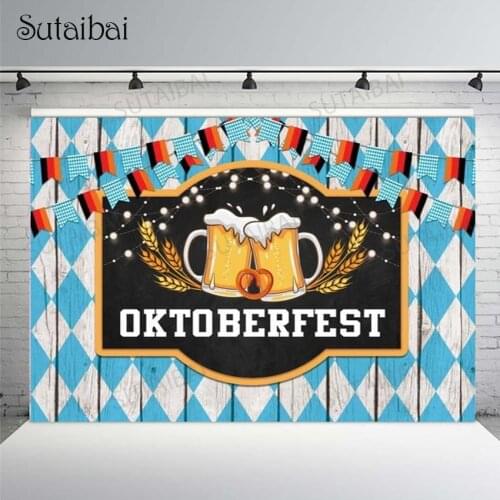 Autumn Oktoberfest Wood Board Backdrop Germany Beer Pretzel Wheat Party Flag Banner Background Festival Decoration Supplies