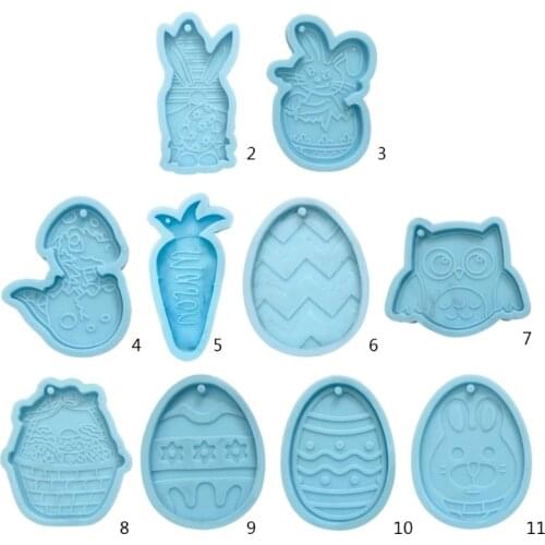 Easter Bunny Egg Dinosaur Owl Keychain Epoxy Resin Mold Pendants Silicone Mould A0NF