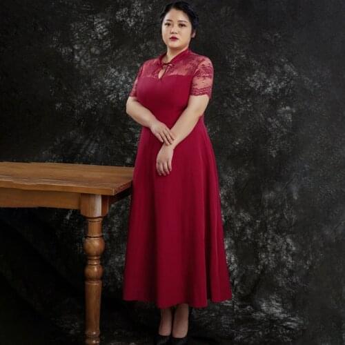 Evening Dress Bow V-Neck Lace Short Sleeves Tea-length A-line Zipper Back Burgundy Ruched Plus Size Women Formal Party Gown D448