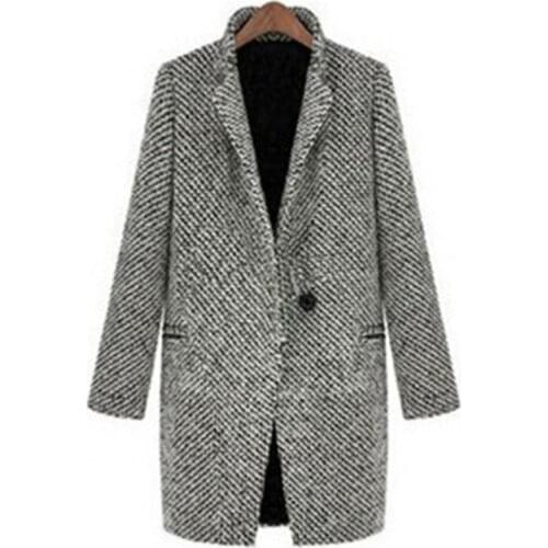 Dropshipping Coat Plaid Single Button Woolen Plaid Coat with Pocket for Daily Life