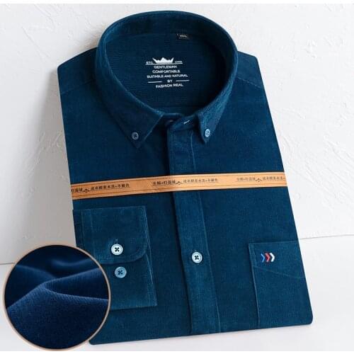 Corduroy Shirt for Men Warm Long Sleeved Mens Casual Shirts Soft 5xl Solid Regular Fit Male Clothing Leisure Autumn Winter New