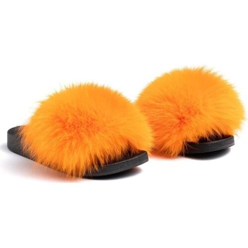 Fashion Real Raccoon Fur Slides Slippers Summer Flip Flops Casual Vogue Fox Fur Sandals Vogue Plush Shoes
