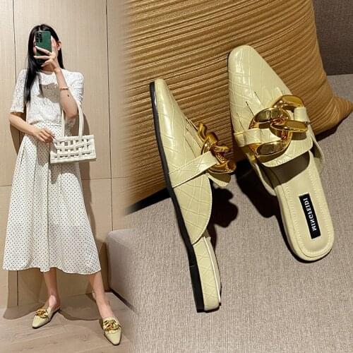 Fashion Summer Metal Chain Female Slippers Slip-ons Shoes Spring Sandals Womens Mules Shoes Women Ladies Slides Sandalias
