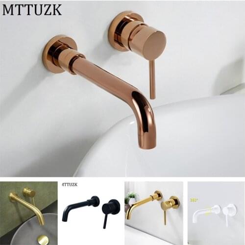 MTTUZK Quality Brushed Gold/Rose Gold/Chrome Matt Black Brass Basin Faucet Hot Cold Mixer Wall Mounted Bathroom Siamese Faucet