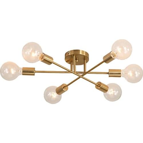 Modern Bedroom Chandelier Sputnik Lamps Semi-Embedded Living Room Ceiling Lamp Brushed Antique Gold 6 Lights Home Lighting