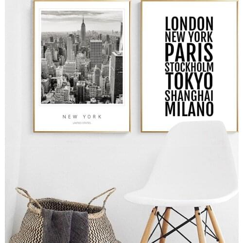 Morden Canvas Paintings Posters Black And White City View Landscape Simple English Cities Name Pictures Living Room Home Decor