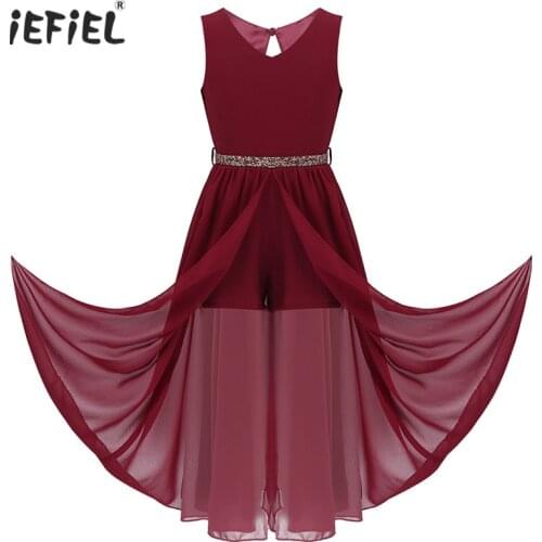 Evening Girls Dresses Vestidos Sleeveless V Neck Jumpsuit Maxi Dress Princess Schoolgirl Kids Dance Costume Birthday Party Dress