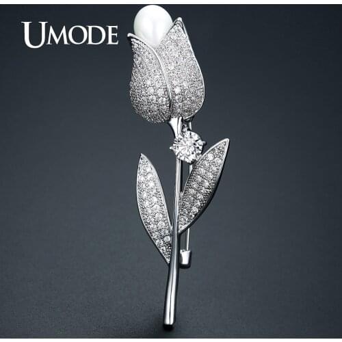 UMODE Tulip Flower Brooch and Pins for Women Pearl Fashion Jewelry Banquet Brooch Cloth Pins Christmas Gifts UX0037