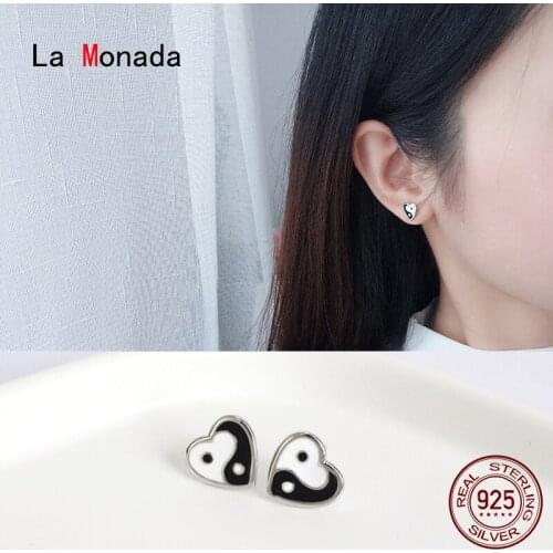 La Monad Stud Earrings For Women Silver 925 Chinese Taiji Heart Fine Women Earrings Jewelry Stud Earrings 925 Sterling Silver