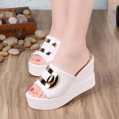 Womens Slippers; 2021 Summer New Fish Mouth Wedge Platform Womens Shoes Fashion High Heel Sandals