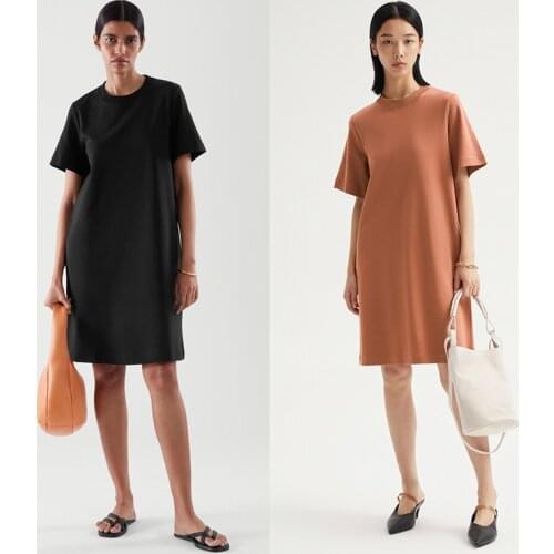 Women Dress Summer New Style 5 Color Cotton Round Collar Short Sleeve Straight Tube Casual Contracted Loose Thin Dress Woman