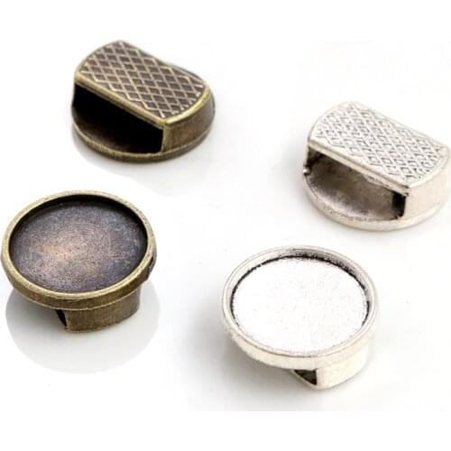 20pcs 12mm Inner Size Antique Silver Plated Bronze Round Cabochon Base Cameo Setting Charms Pendant For 10mm Leather Bracelet