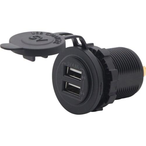 AS234L Engraving Dual Port Input USB Car Charger Socket 4.8A 5V With Blue Light Touch Button Switch For Car Boat DC12/24V