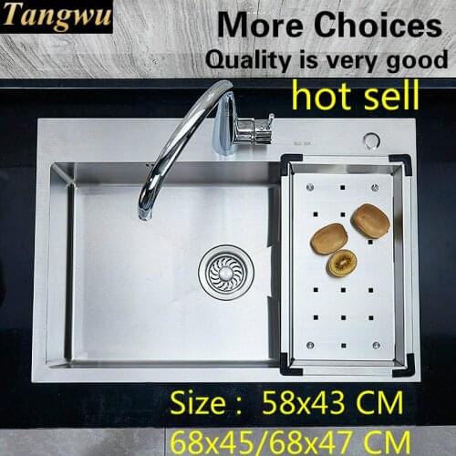 Free shipping Luxurious kitchen manual sink single trough durable food grade stainless steel hot selling 58x43/68x45/68x47 CM