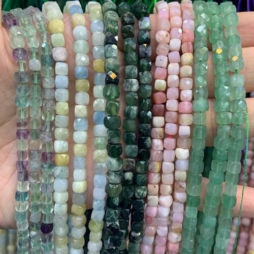 4-5mm Natural Fluorite Aventurine Agate Opal Stone Beads 15'' Faceted Cube DIY Loose Beads For Jewelry Making Beads Necklace