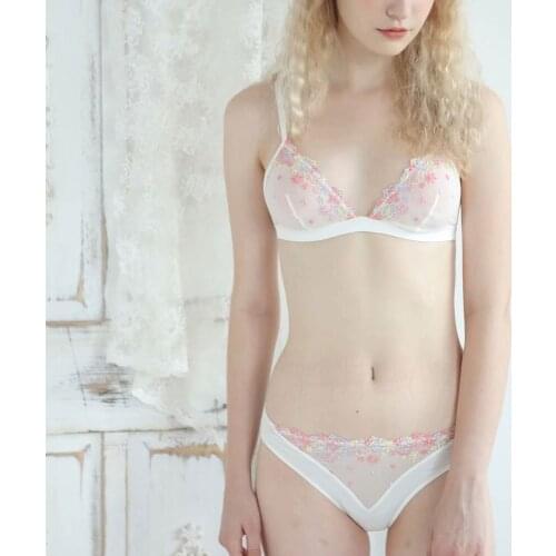 Women Sexy Lingeries Floral Lece Embroidery Bralette Low Waist Pants Wireless Transparent Sexy Underwear Ladies Bra Small Boobs