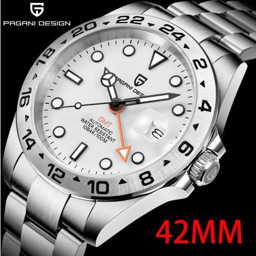 PAGANI DESIGN New GMT Mens Watch Stainless Steel Automatic Mechanical Wristwatch Military Luxury Waterproof Clock Reloj Hombre
